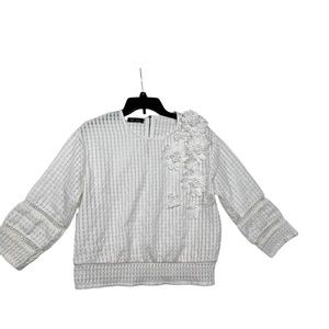 Miss Finch White Crochet 3/4 Sleeve Blouse Sz L With Flowers Applications Used